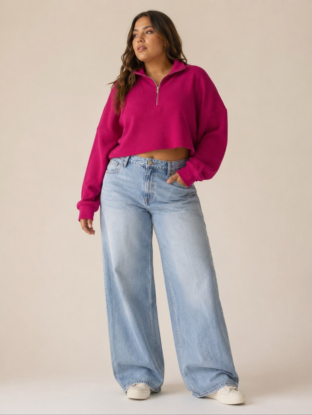 Calvin Klein Women’s Pink Cropped Quarter-Zip Pullover – Size XL